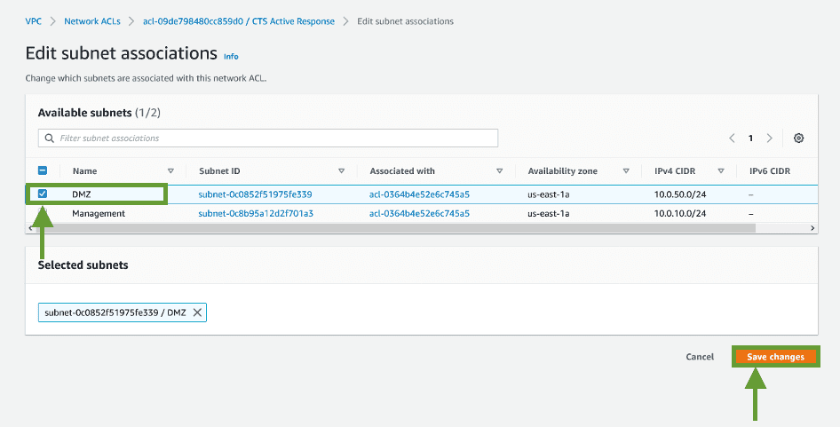 edit subnet associations